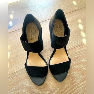 Vince Camuto “Moona” Wedges in Black with Elastic & Nappa Leather Size 7